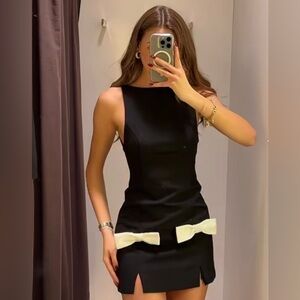 ZARA CONTRAST BOW MINI DRESS